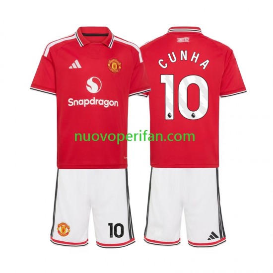 Maglie da Calcio Manchester United Matheus Cunha 10 Bambino Prima Tenuta 2026-2027 Maniche Corte