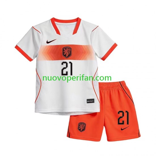 Maglie da Calcio Paesi Bassi Frenkie de Jong 21 Bambino Trasferta Tenuta Mondiali 2026 Maniche Corte
