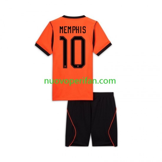 Maglie da Calcio Paesi Bassi Memphis Depay 10 Bambino Prima Tenuta Mondiali 2026 Maniche Corte