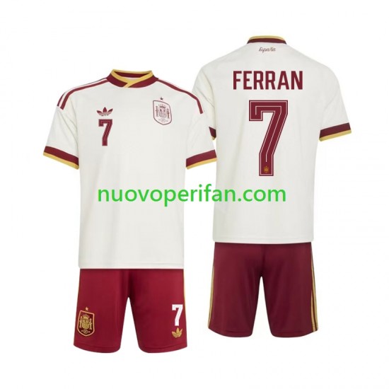 Maglie da Calcio Spagna Ferran Torres 7 Bambino Trasferta Tenuta Mondiali 2026 Maniche Corte