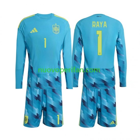 Maglie da Calcio Spagna David Raya 1 Portiere Bambino Prima Tenuta Mondiali 2026 Maniche Lunghe