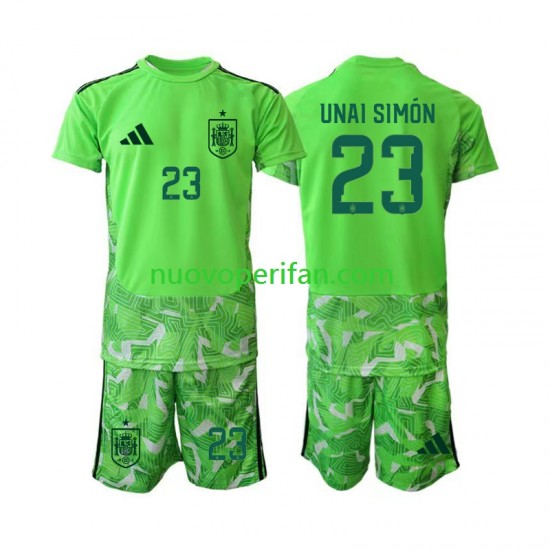 Maglie da Calcio Spagna Unai Simon 23 6th Green color Portiere Bambino Mondiali 2026 Maniche Corte