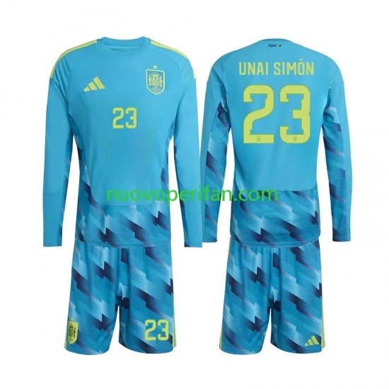 Maglie da Calcio Spagna Unai Simon 23 Portiere Bambino Prima Tenuta Mondiali 2026 Maniche Lunghe