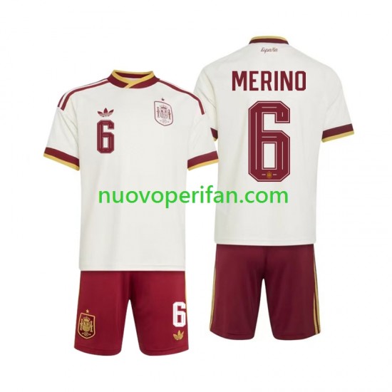 Maglie da Calcio Spagna Mikel Merino 6 Bambino Trasferta Tenuta Mondiali 2026 Maniche Corte