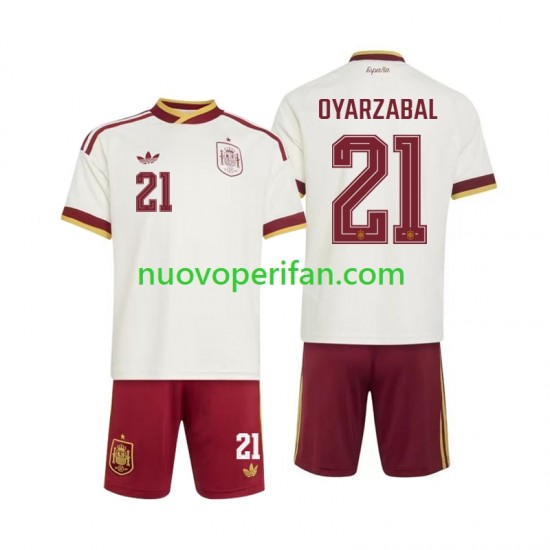 Maglie da Calcio Spagna Mikel Oyarzabal 21 Bambino Trasferta Tenuta Mondiali 2026 Maniche Corte