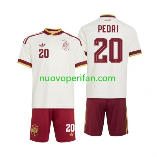 Maglie da Calcio Spagna Pedri 20 Bambino Trasferta Tenuta Mondiali 2026 Maniche Corte