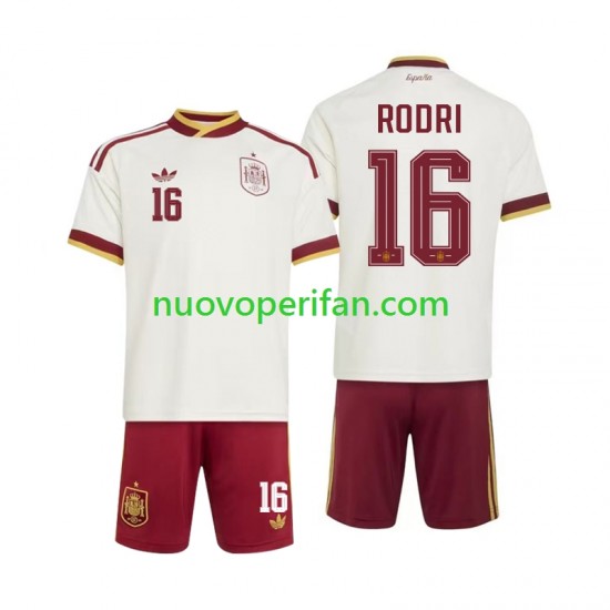 Maglie da Calcio Spagna Rodri 16 Bambino Trasferta Tenuta Mondiali 2026 Maniche Corte