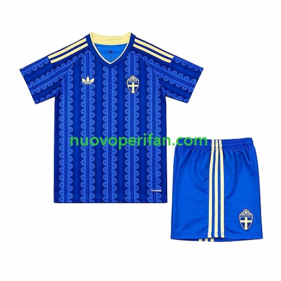 Maglie da Calcio Svezia Bambino Trasferta Tenuta Mondiali 2026 Maniche Corte
