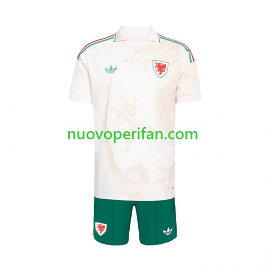 Maglie da Calcio Galles Bambino Trasferta Tenuta Mondiali 2026 Maniche Corte