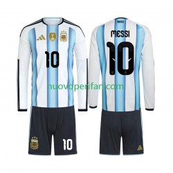 Maglie da Calcio Argentina Lionel Messi 10 Bambino Prima Tenuta Mondiali 2026 Maniche Lunghe