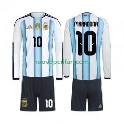 Maglie da Calcio Argentina Maradona 10 Bambino Prima Tenuta Mondiali 2026 Maniche Lunghe