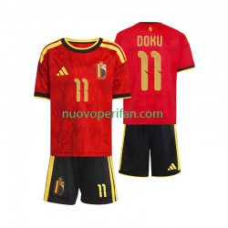 Maglie da Calcio Belgio Jeremy Doku 11 Bambino Prima Tenuta Mondiali 2026 Maniche Corte