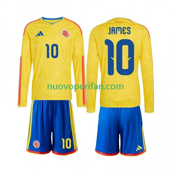 Maglie da Calcio Colombia James Rodriguez 10 Bambino Prima Tenuta Mondiali 2026 Maniche Lunghe