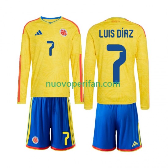 Maglie da Calcio Colombia Luis Diaz 7 Bambino Prima Tenuta Mondiali 2026 Maniche Lunghe