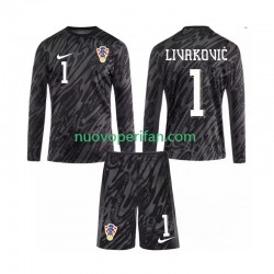 Maglie da Calcio Croazia DOMINIK LIVAKOVIC 1 Portiere Bambino Alternativa Tenuta 2024 Maniche Lunghe