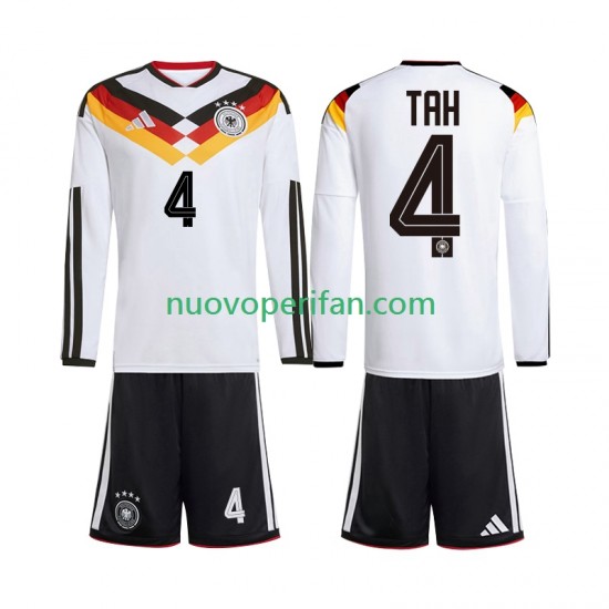 Maglie da Calcio Germania Jonathan Tah 4 Bambino Prima Tenuta Mondiali 2026 Maniche Lunghe