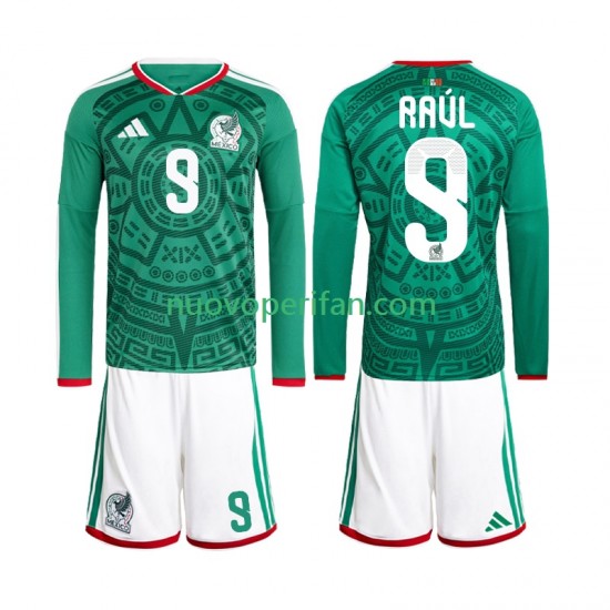 Maglie da Calcio Messico Raul Jimenez 9 Bambino Prima Tenuta Mondiali 2026 Maniche Lunghe