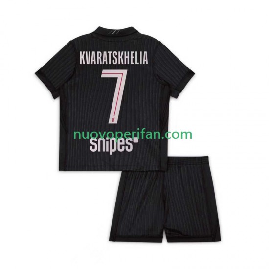 Maglie da Calcio Paris Saint-Germain Khvicha Kvaratskhelia 7 Bambino Quarta Tenuta 2025-2026 Maniche Corte