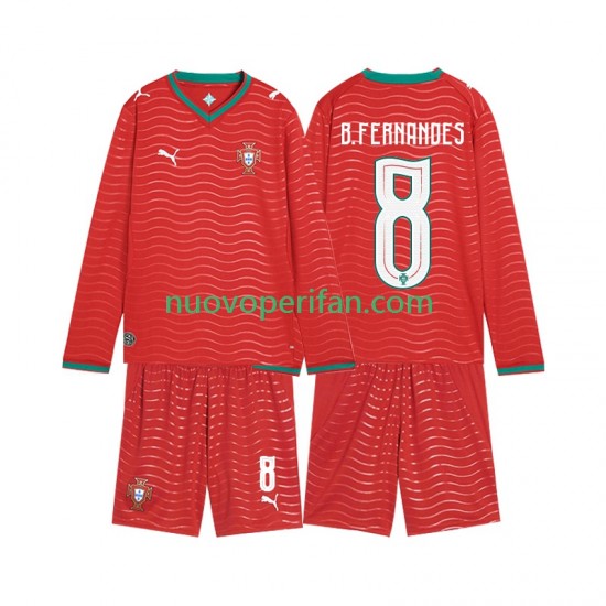Maglie da Calcio Portogallo Bruno Fernandes 8 Bambino Prima Tenuta Mondiali 2026 Maniche Lunghe