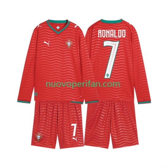 Maglie da Calcio Portogallo Cristiano Ronaldo 7 Bambino Prima Tenuta Mondiali 2026 Maniche Lunghe
