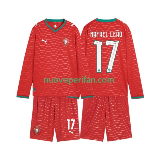Maglie da Calcio Portogallo Rafael Leao 17 Bambino Prima Tenuta Mondiali 2026 Maniche Lunghe