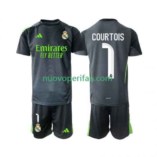 Maglie da Calcio Real Madrid Thibaut Courtois 1 Portiere Bambino Alternativa Tenuta 2025-2026 Maniche Corte