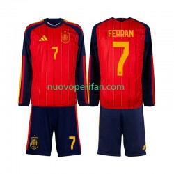 Maglie da Calcio Spagna Ferran Torres 7 Bambino Prima Tenuta Mondiali 2026 Maniche Lunghe