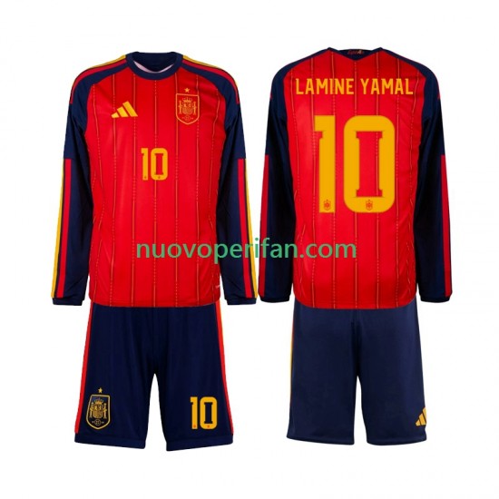 Maglie da Calcio Spagna Lamine Yamal 10 Bambino Prima Tenuta Mondiali 2026 Maniche Lunghe