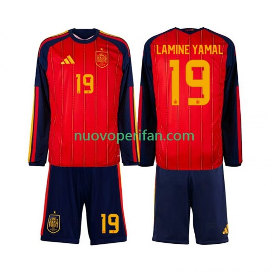 Maglie da Calcio Spagna Lamine Yamal 19 Bambino Prima Tenuta Mondiali 2026 Maniche Lunghe