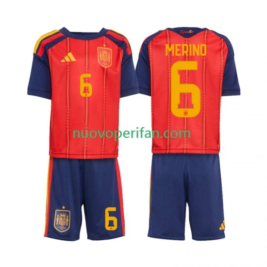 Maglie da Calcio Spagna Mikel Merino 6 Bambino Prima Tenuta Mondiali 2026 Maniche Corte