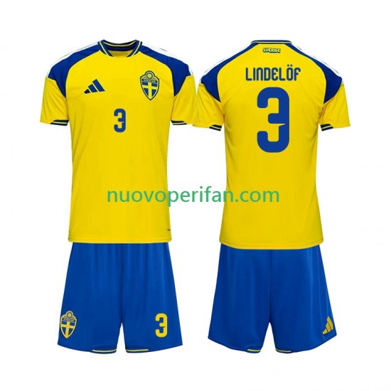 Maglie da Calcio Svezia Victor Lindelof 3 Bambino Prima Tenuta 2026 Maniche Corte