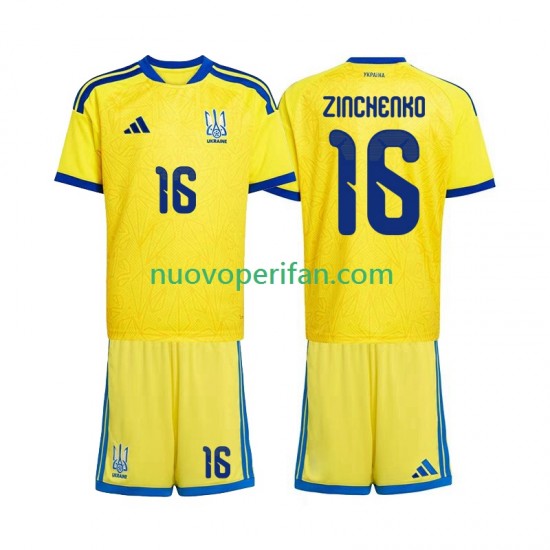 Maglie da Calcio Ucraina Oleksandr Zinchenko 16 Bambino Prima Tenuta Mondiali 2026 Maniche Corte