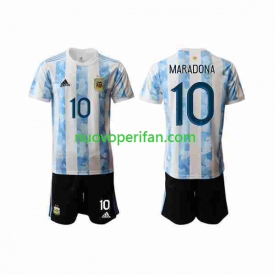 Maglie da Calcio Argentina Maradona 10 2020-2021 Bambino Prima Tenuta Maniche Corte