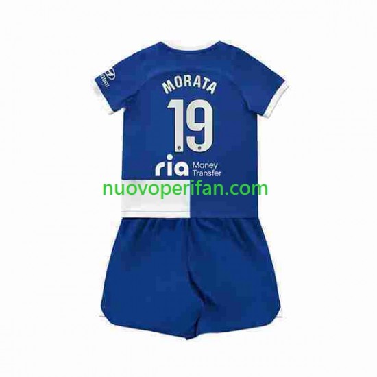 Maglie da Calcio Atlético Madrid 2 Alvaro Morata 19 Bambino Trasferta Tenuta 2023-2024 Maniche Corte