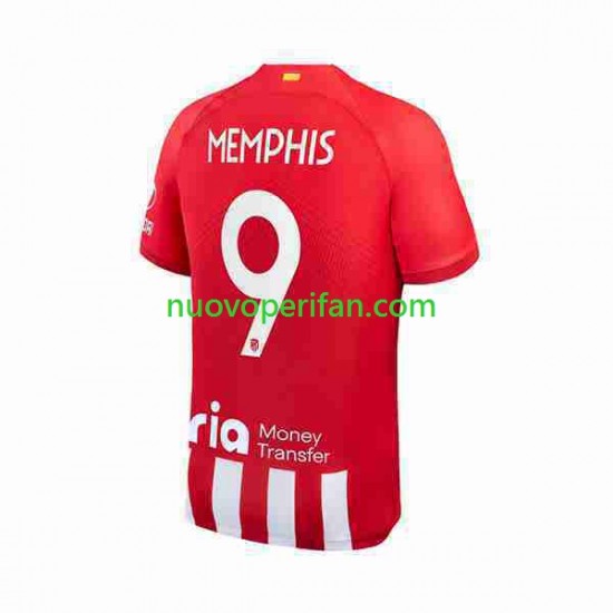 Maglie da Calcio Atlético Madrid 2 Memphis Depay 9 Uomo Prima Tenuta 2023-2024 Maniche Corte
