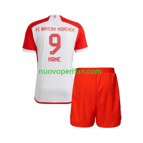 Maglie da Calcio FC Bayern München Harry Kane 9 Bambino Prima Tenuta 2023-2024 Maniche Corte