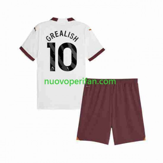 Maglie da Calcio Manchester City Jack Grealish 10 Bambino Trasferta Tenuta 2023-2024 Maniche Corte