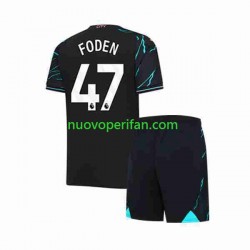 Maglie da Calcio Manchester City Phil Foden 47 Bambino Alternativa Tenuta 2023-2024 Maniche Corte