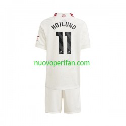 Maglie da Calcio Manchester United Rasmus Hojlund 11 Bambino Alternativa Tenuta 2023-2024 Maniche Corte