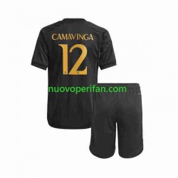 Maglie da Calcio Real Madrid Eduardo Camavinga 12 Bambino Alternativa Tenuta 2023-2024 Maniche Corte