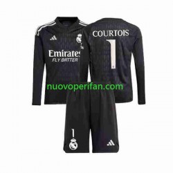 Maglie da Calcio Real Madrid Thibaut Courtois 1 Portiere Bambino Trasferta Tenuta 2023-2024 Maniche Lunghe