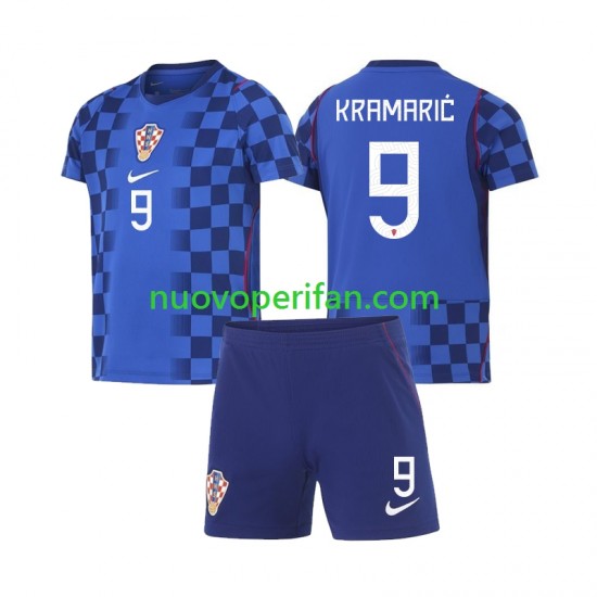 Maglie da Calcio Croazia Andrej Kramaric 9 Bambino Trasferta Tenuta Mondiali 2026 Maniche Corte