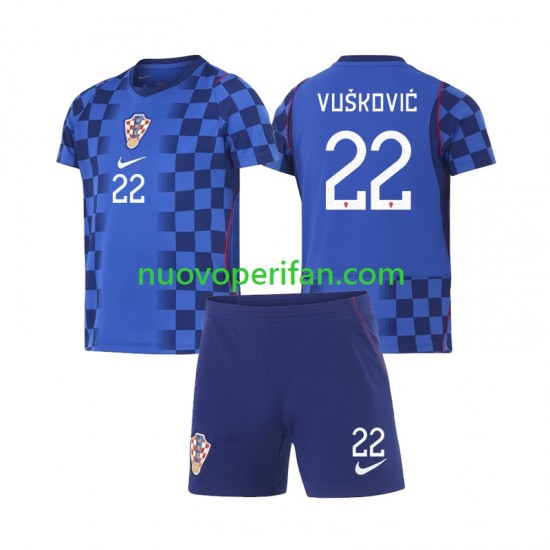 Maglie da Calcio Croazia Luka Vuskovic 22 Bambino Trasferta Tenuta Mondiali 2026 Maniche Corte