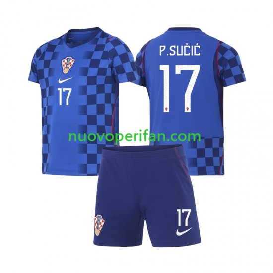 Maglie da Calcio Croazia Petar Sucic 17 Bambino Trasferta Tenuta Mondiali 2026 Maniche Corte