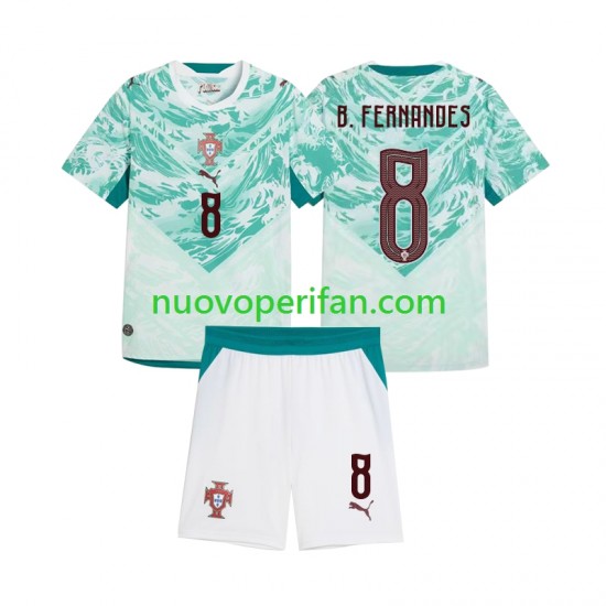 Maglie da Calcio Portogallo Bruno Fernandes 8 Bambino Trasferta Tenuta 2026 2027 Maniche Corte