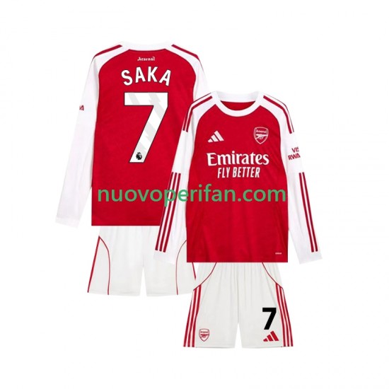 Maglie da Calcio Arsenal Bukayo Saka 7 Bambino Prima Tenuta 2025-2026 Maniche Lunghe