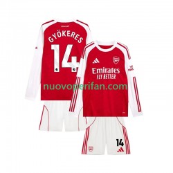 Maglie da Calcio Arsenal Viktor Gyokeres 14 Bambino Prima Tenuta 2025-2026 Maniche Lunghe