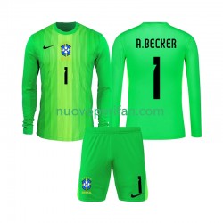 Maglie da Calcio Brasile Alisson Becker 1 Portiere Bambino Prima Tenuta 2026 Maniche Lunghe
