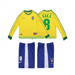 Maglie da Calcio Brasile KAKA 8 Retro Bambino Prima Tenuta 1998 Maniche Lunghe