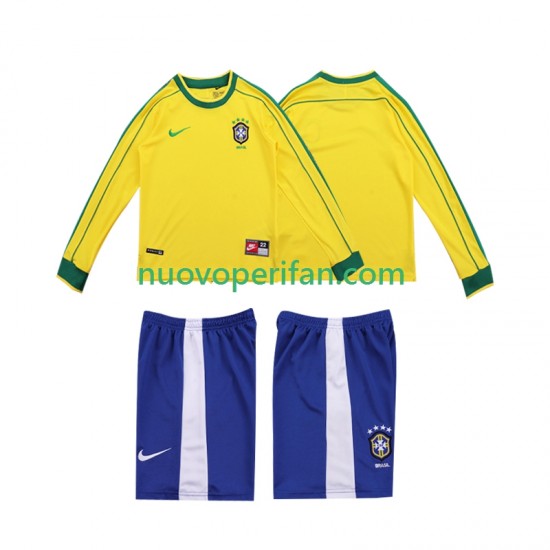 Maglie da Calcio Brasile Retro Bambino Prima Tenuta 1998 Maniche Lunghe